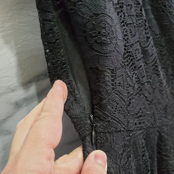 MllesReve Cocktail Party Dress Women Size XL Black Vintage Floral Lace Hi Low - Picture 6 of 11